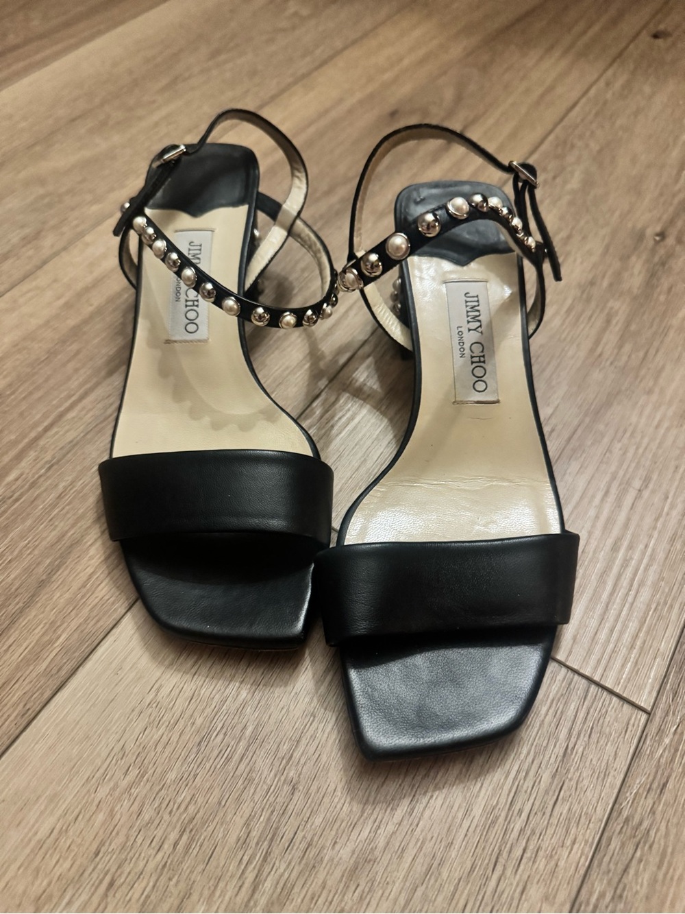 Jimmy Choo Black Leather Studded Ankle-Strap Heels